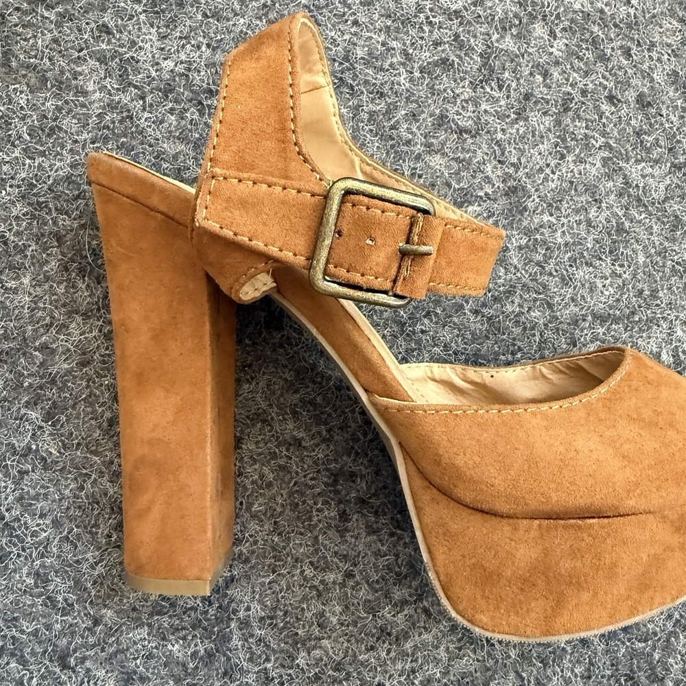 Candie's Baskin Platform Sandals Faux Suede Tan - Picture 7 of 14